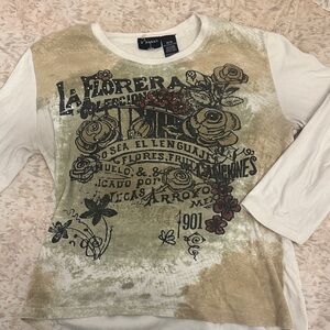 Y2K Punk Vintage Artistic Floral Rhinestone Long Sleeve Top